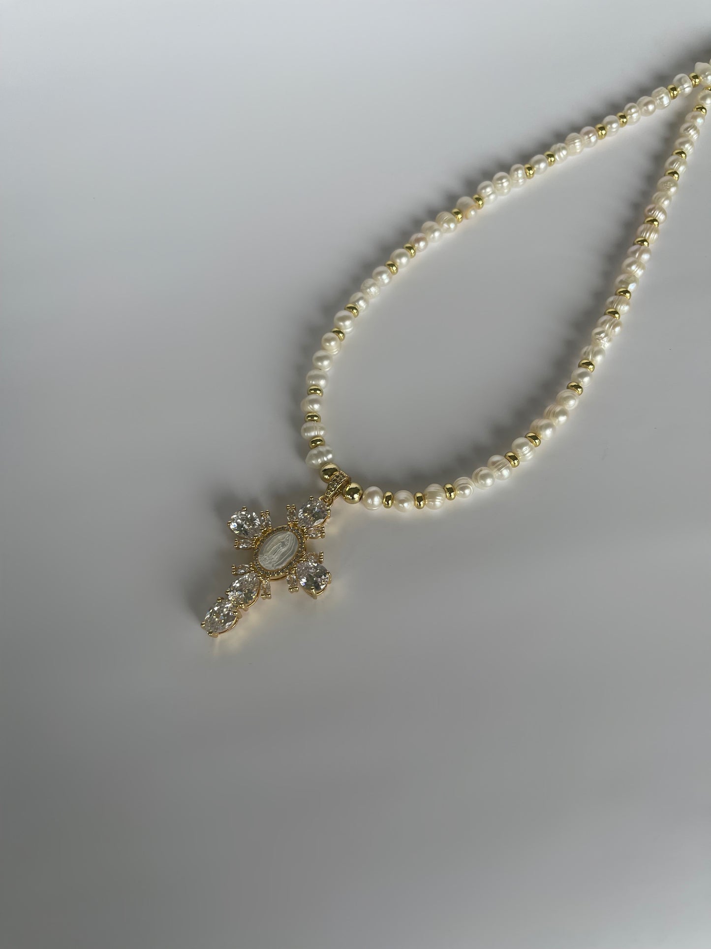 Pearl and Gold Cross Choker