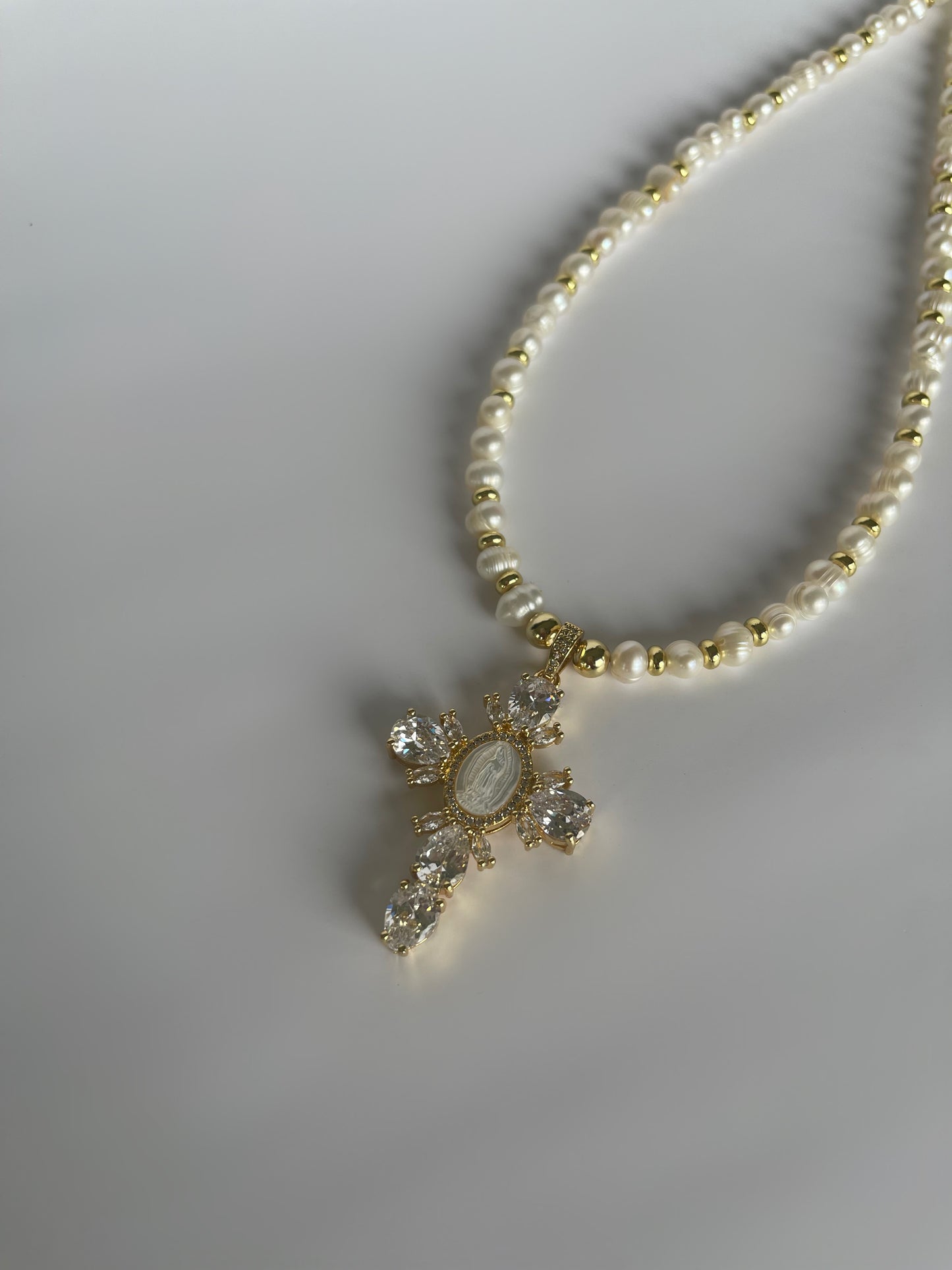 Pearl and Gold Cross Choker